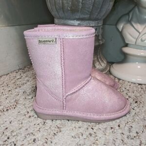 BearPaw Girl's Sparkly Pale Pink Suede & Shearling Ankle Boots